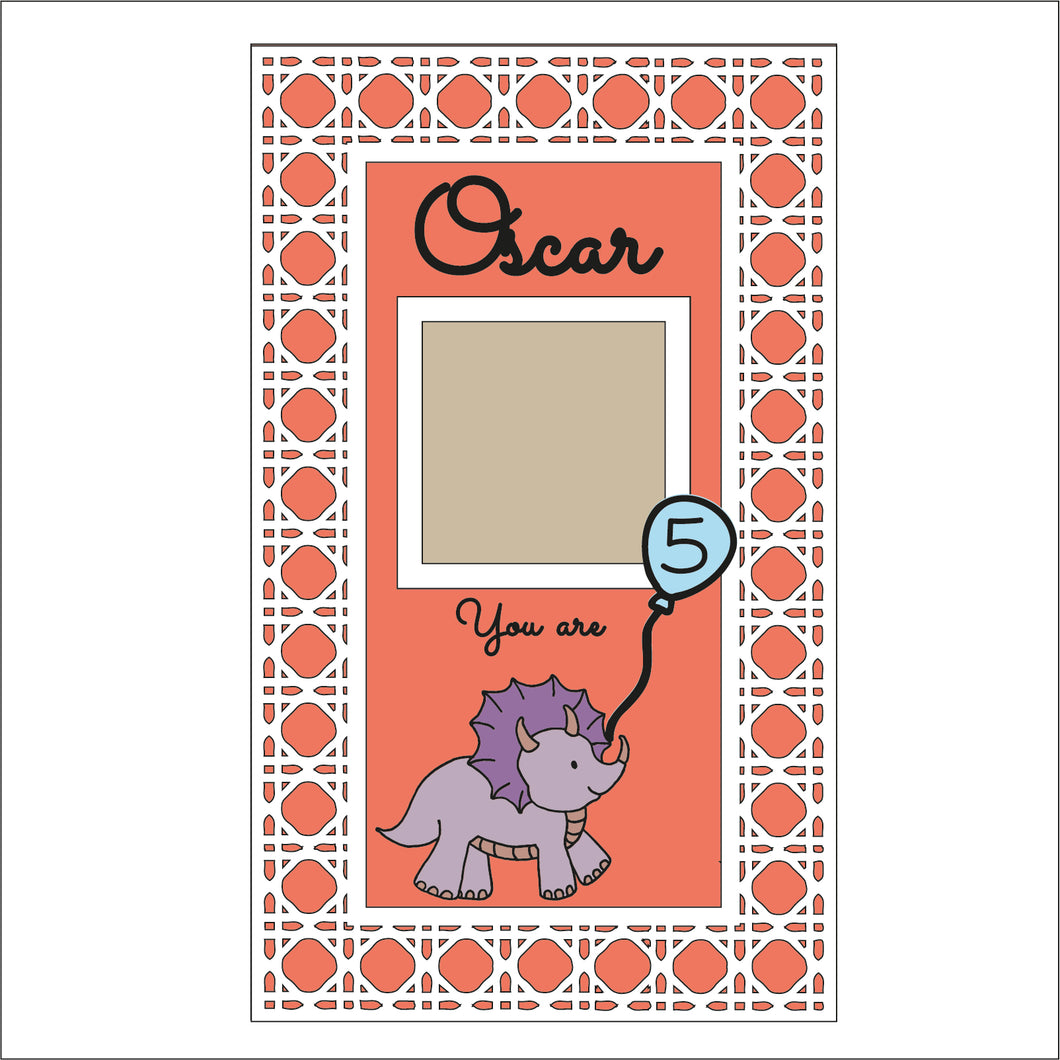 OL1544 - MDF Rectangle Rattan Doodle Dinosaur Birthday Personalised Photo frame Plaque ‘you are …) - Dino 4 - Olifantjie - Wooden - MDF - Lasercut - Blank - Craft - Kit - Mixed Media - UK