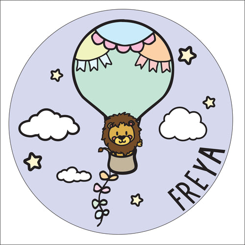 OL2888 - MDF Cute Animal Doodles - Round Scene Personalised Layered Plaque - Hot Air Balloon Lion - Olifantjie - Wooden - MDF - Lasercut - Blank - Craft - Kit - Mixed Media - UK