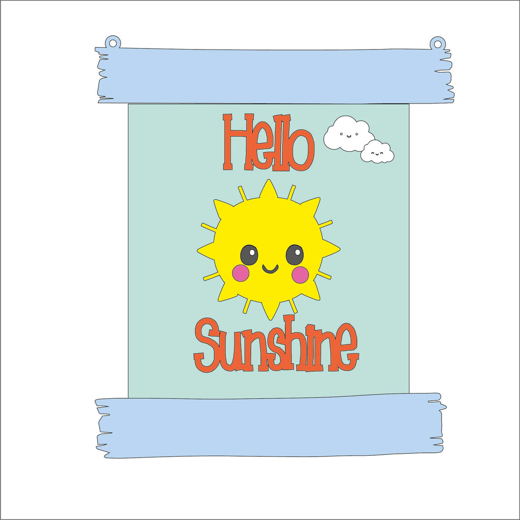 HA018 - MDF Rustic Hanging Board - Cute Sunshine - Hello Sunshine - Olifantjie - Wooden - MDF - Lasercut - Blank - Craft - Kit - Mixed Media - UK