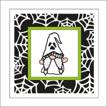 OL2274 - MDF Rattan Effect Square Plaque Halloween Gonk Doodle - Female Ghost gnome - Olifantjie - Wooden - MDF - Lasercut - Blank - Craft - Kit - Mixed Media - UK