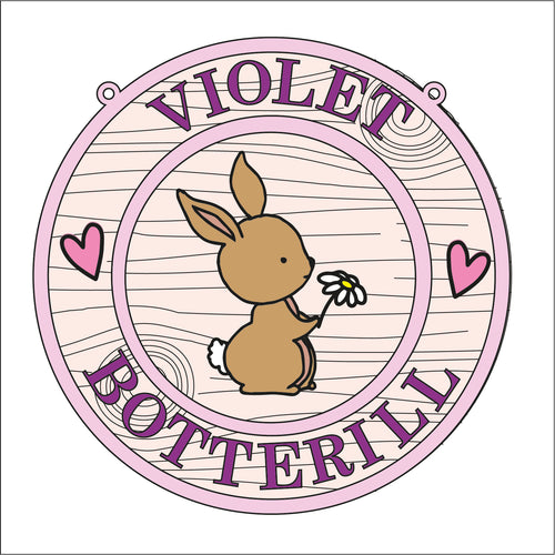 OL1629 - MDF Woodland  doodle Circle Personalised Plaque - Bunny - Olifantjie - Wooden - MDF - Lasercut - Blank - Craft - Kit - Mixed Media - UK