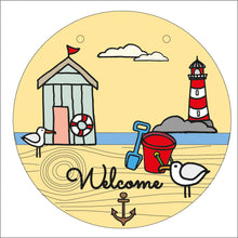 OL1702 - MDF Seaside Doodles -  Round Personalised Beach  Scene Layered Plaque - Style 1 - Olifantjie - Wooden - MDF - Lasercut - Blank - Craft - Kit - Mixed Media - UK