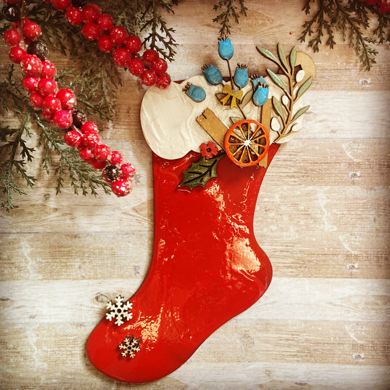 OL1175 - MDF Christmas Cinnamon Stocking Hanging - Olifantjie - Wooden - MDF - Lasercut - Blank - Craft - Kit - Mixed Media - UK