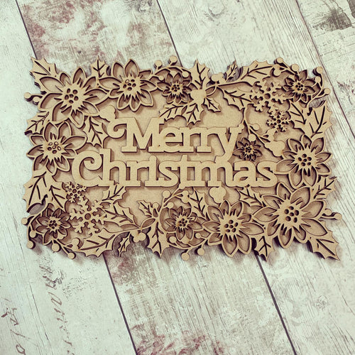 CH208 - MDF Layered Christmas Word Art Plaque - Merry Christmas - Olifantjie - Wooden - MDF - Lasercut - Blank - Craft - Kit - Mixed Media - UK