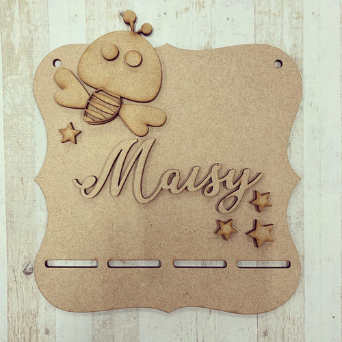BH016 - MDF Cute Bee Themed - Medal / Bow Holder - Personalised & Choice of Shape - Olifantjie - Wooden - MDF - Lasercut - Blank - Craft - Kit - Mixed Media - UK
