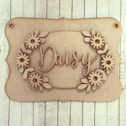 OP037 - MDF Daisy Themed Personalised Plaque - Olifantjie - Wooden - MDF - Lasercut - Blank - Craft - Kit - Mixed Media - UK