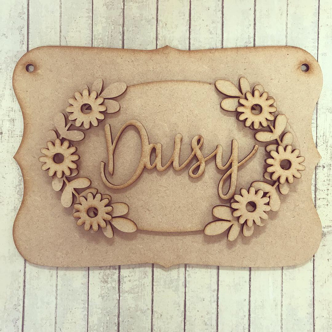 OP037 - MDF Daisy Themed Personalised Plaque - Olifantjie - Wooden - MDF - Lasercut - Blank - Craft - Kit - Mixed Media - UK