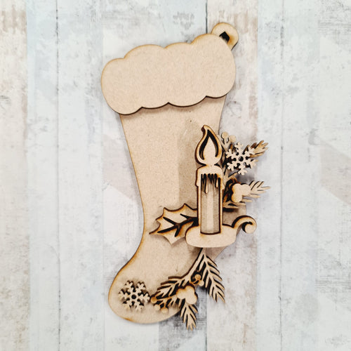 Sale OL1023 - MDF Christmas Candle Themed Hanging Stocking Bauble - Olifantjie - Wooden - MDF - Lasercut - Blank - Craft - Kit - Mixed Media - UK