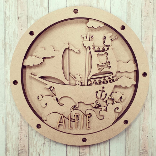 OL464 - MDF Layered Pirate Mouse Ship Plaque - Olifantjie - Wooden - MDF - Lasercut - Blank - Craft - Kit - Mixed Media - UK