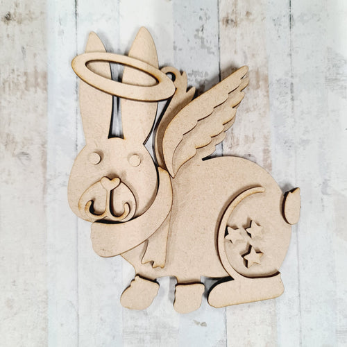 SJ490 - MDF Sarah Jane Angel Rabbit Bauble - Olifantjie - Wooden - MDF - Lasercut - Blank - Craft - Kit - Mixed Media - UK