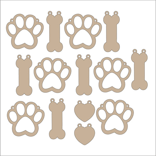 OL2866 - MDF set 12 shapes - Dog Paw Theme - Olifantjie - Wooden - MDF - Lasercut - Blank - Craft - Kit - Mixed Media - UK