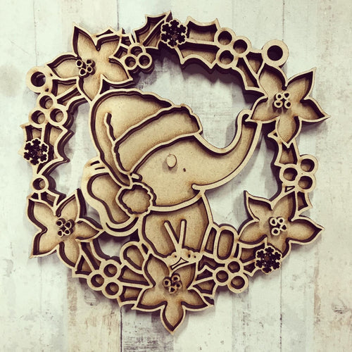 OL2709  - MDF Christmas Elephant doodle Holly Bauble - Olifantjie - Wooden - MDF - Lasercut - Blank - Craft - Kit - Mixed Media - UK