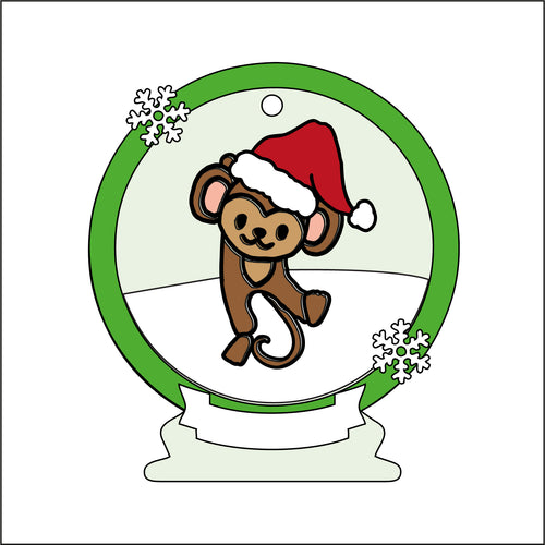OL2537 - MDF Monkey Christmas Bauble Snow Globe - Olifantjie - Wooden - MDF - Lasercut - Blank - Craft - Kit - Mixed Media - UK