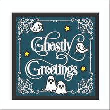 OL2322 - MDF Farmhouse Doodle Halloween  - Square layered Plaque - Ghostly Greetings - Olifantjie - Wooden - MDF - Lasercut - Blank - Craft - Kit - Mixed Media - UK