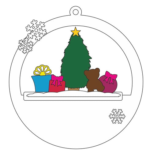 CH390 - MDF Christmas 3D layered bauble - Christmas Tree and Presents - Olifantjie - Wooden - MDF - Lasercut - Blank - Craft - Kit - Mixed Media - UK