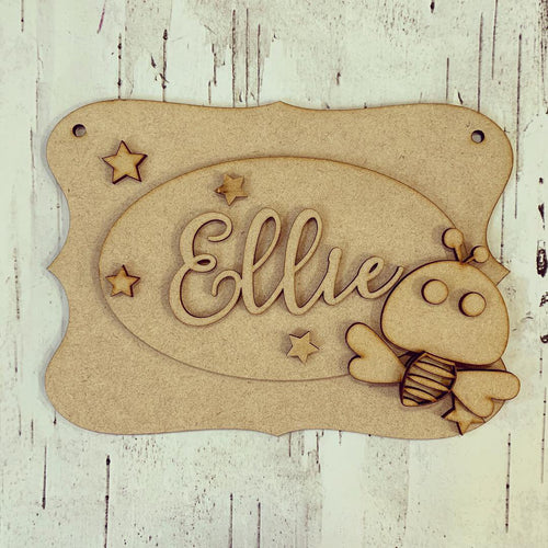 OP053 - MDF Cute Bee Themed Personalised Plaque - Olifantjie - Wooden - MDF - Lasercut - Blank - Craft - Kit - Mixed Media - UK