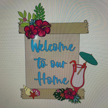 OL781- MDF Beach Themed Tropical Flowers Cocktail Personalised Hanging Board - Olifantjie - Wooden - MDF - Lasercut - Blank - Craft - Kit - Mixed Media - UK