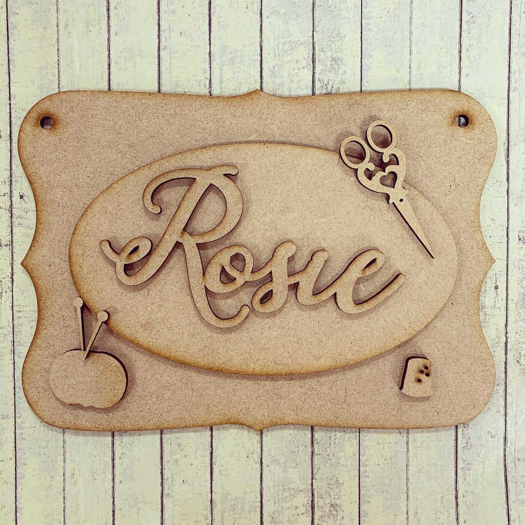 OP043 - MDF Sewing Themed Personalised Plaque - Olifantjie - Wooden - MDF - Lasercut - Blank - Craft - Kit - Mixed Media - UK