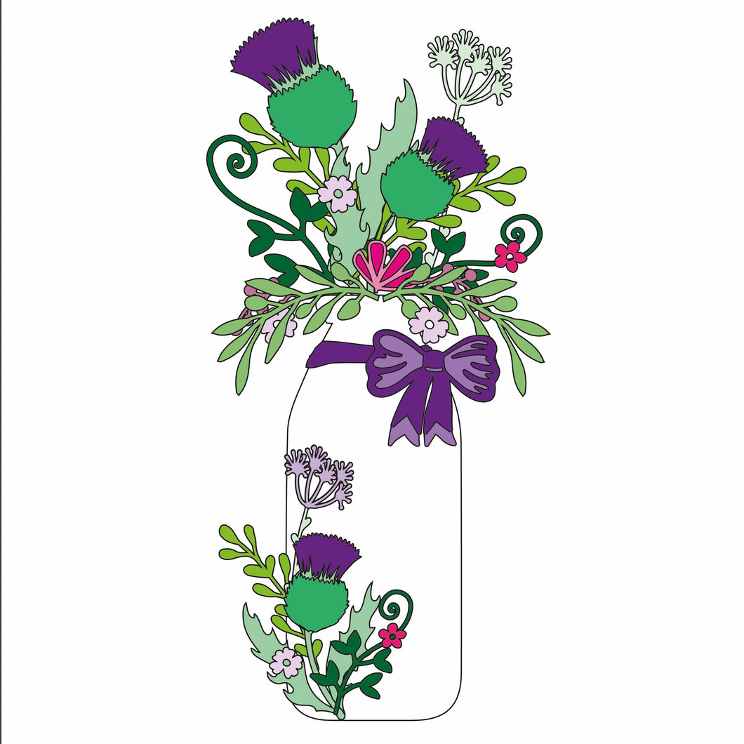 OL826 - MDF Large Floral Milk Bottle  - Thistle - Olifantjie - Wooden - MDF - Lasercut - Blank - Craft - Kit - Mixed Media - UK