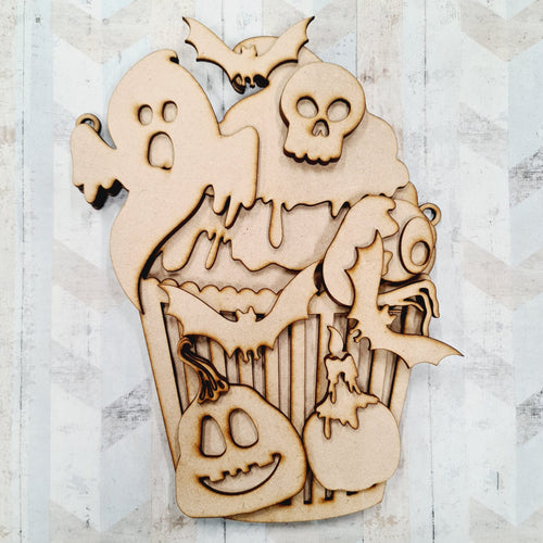 OL965 - MDF Spooky Large Halloween Cupcake Hanging - Olifantjie - Wooden - MDF - Lasercut - Blank - Craft - Kit - Mixed Media - UK