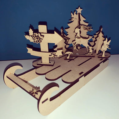 Sale OL1169 - MDF 3d Sleigh with Scene - Reindeer - Olifantjie - Wooden - MDF - Lasercut - Blank - Craft - Kit - Mixed Media - UK
