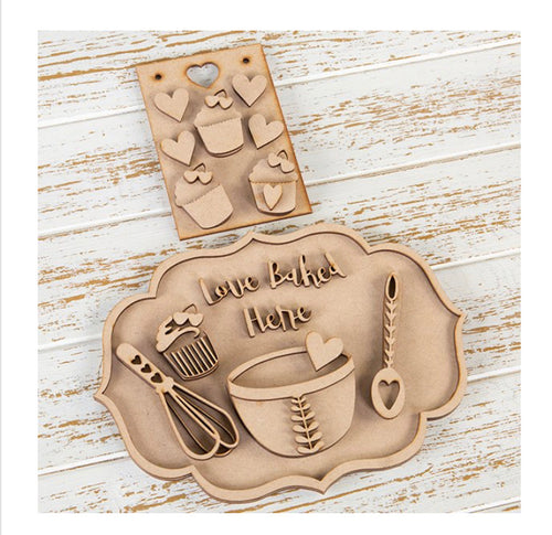 HC092  - MDF Love Baked Here Set Cookery Plaques - Olifantjie - Wooden - MDF - Lasercut - Blank - Craft - Kit - Mixed Media - UK