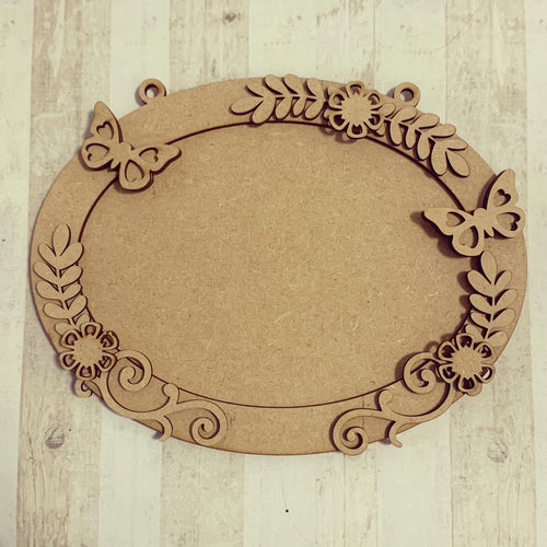 OV003 - MDF Oval Butterfly Themed Photo Frame With Hanging - Olifantjie - Wooden - MDF - Lasercut - Blank - Craft - Kit - Mixed Media - UK