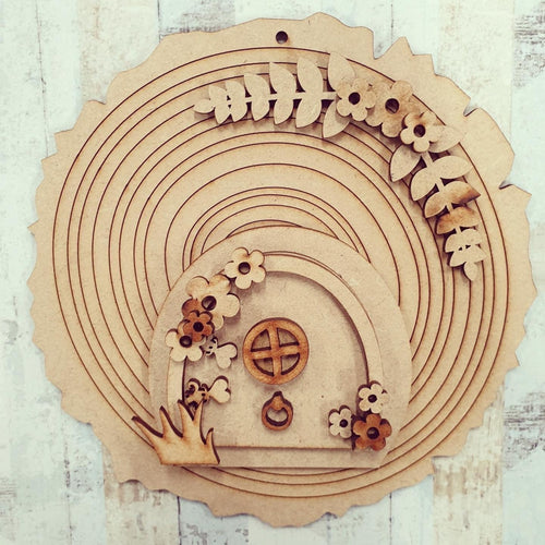 SFD005 - MDF Daisy Forest Fairy Door - Wood Slice with Hanging Option - Olifantjie - Wooden - MDF - Lasercut - Blank - Craft - Kit - Mixed Media - UK