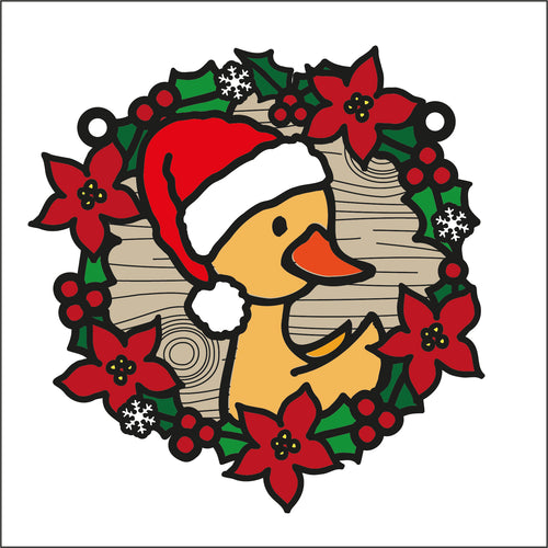 OL2744 - MDF Christmas Duck doodle Large Holly Wreath Plaque - Olifantjie - Wooden - MDF - Lasercut - Blank - Craft - Kit - Mixed Media - UK