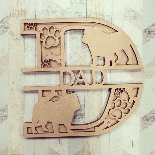 DL042 - MDF Pug Themed Layered Letter (without name) - Olifantjie - Wooden - MDF - Lasercut - Blank - Craft - Kit - Mixed Media - UK