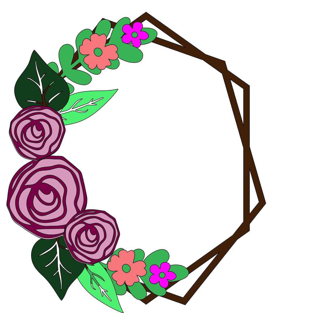 HX006 - MDF Rose Style 2 Hexagonal Wreath - Olifantjie - Wooden - MDF - Lasercut - Blank - Craft - Kit - Mixed Media - UK