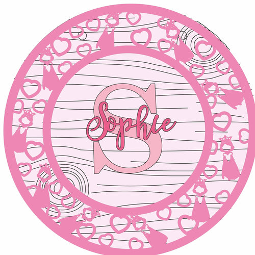 OL594 - MDF Personalised Circle Plaque Frame - Princess    Theme - Olifantjie - Wooden - MDF - Lasercut - Blank - Craft - Kit - Mixed Media - UK