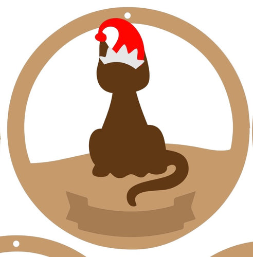 CH144 - MDF & Acrylic Cat Christmas Circle Bauble - Olifantjie - Wooden - MDF - Lasercut - Blank - Craft - Kit - Mixed Media - UK