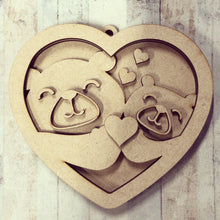 OL2760 - MDF Layered Heart  hanging with backing - Bears - Olifantjie - Wooden - MDF - Lasercut - Blank - Craft - Kit - Mixed Media - UK
