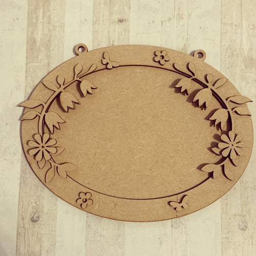 OV012 -  MDF Oval Bluebell Themed Photo Frame With Hanging - Olifantjie - Wooden - MDF - Lasercut - Blank - Craft - Kit - Mixed Media - UK