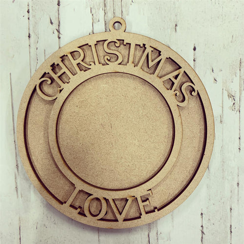 OL338 - MDF Picture Frame Hanging - Christmas Love - Olifantjie - Wooden - MDF - Lasercut - Blank - Craft - Kit - Mixed Media - UK