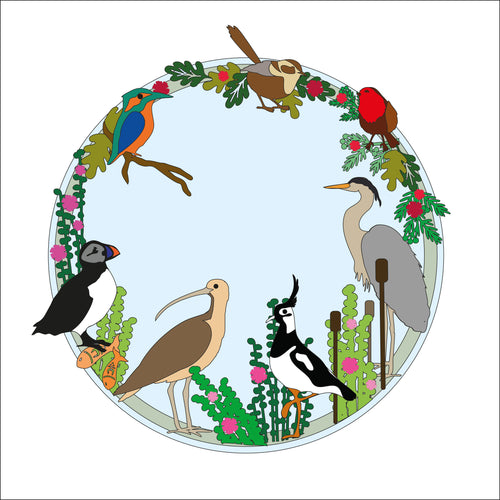 OL1399 - MDF Large Bird Wreath with Backing 30cm - Olifantjie - Wooden - MDF - Lasercut - Blank - Craft - Kit - Mixed Media - UK
