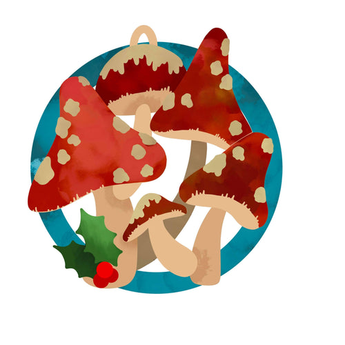 SJ503 - MDF Sarah Jane Winter Toadstools Hanging - Olifantjie - Wooden - MDF - Lasercut - Blank - Craft - Kit - Mixed Media - UK