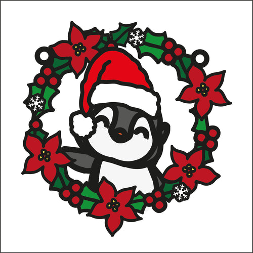 OL2731 - MDF Christmas Arctic Penguin 2 doodle Holly Bauble - Olifantjie - Wooden - MDF - Lasercut - Blank - Craft - Kit - Mixed Media - UK