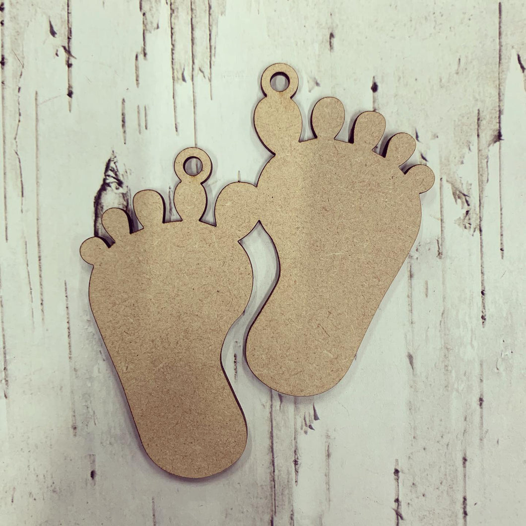 OL322 - MDF Foot Prints Hanging Bauble optional joined and holes - Olifantjie - Wooden - MDF - Lasercut - Blank - Craft - Kit - Mixed Media - UK