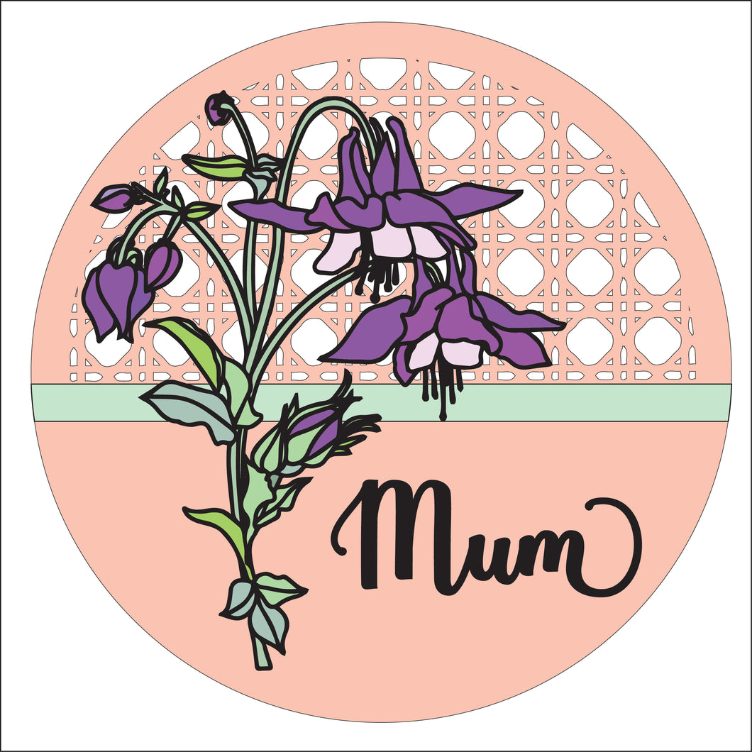 OL2889 - MDF Flower Fushia Doodles - Round Rattan Personalised Layered Plaque - Style 1 - Olifantjie - Wooden - MDF - Lasercut - Blank - Craft - Kit - Mixed Media - UK