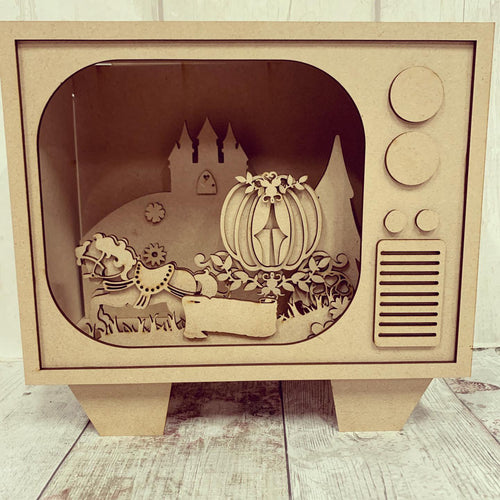 HC088 - MDF Large TV - Pumpkin Carriage Scene - Olifantjie - Wooden - MDF - Lasercut - Blank - Craft - Kit - Mixed Media - UK