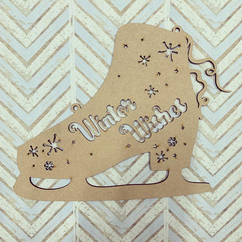 OL997 - MDF 'winter wishes ’ Ice Skate  hanging - Olifantjie - Wooden - MDF - Lasercut - Blank - Craft - Kit - Mixed Media - UK