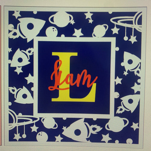 OL902 - MDF Personalised Square Plaque Frame - Space Rocket - Olifantjie - Wooden - MDF - Lasercut - Blank - Craft - Kit - Mixed Media - UK