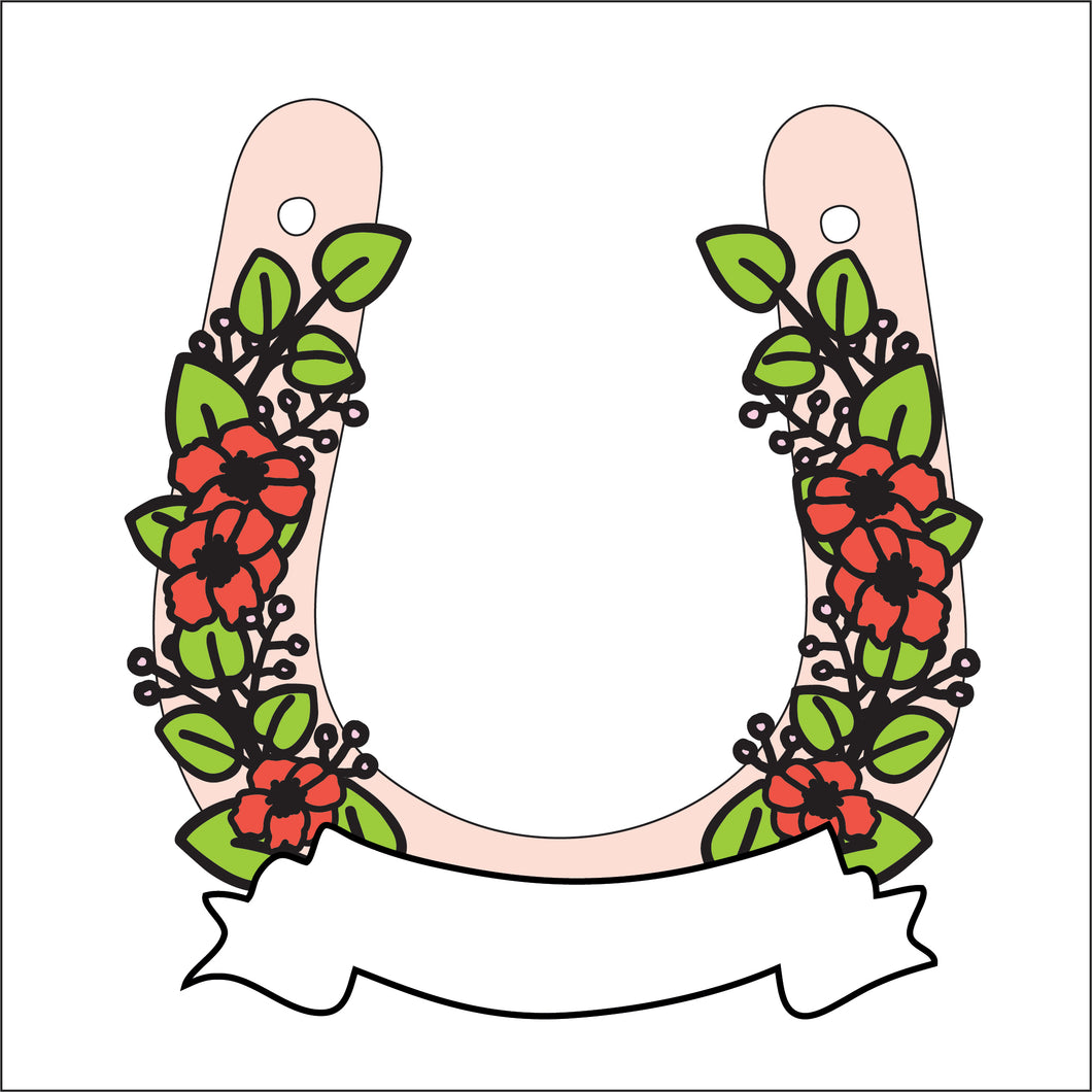 OL2832 - MDF Doodle Pretty Floral Horse Shoe - Olifantjie - Wooden - MDF - Lasercut - Blank - Craft - Kit - Mixed Media - UK