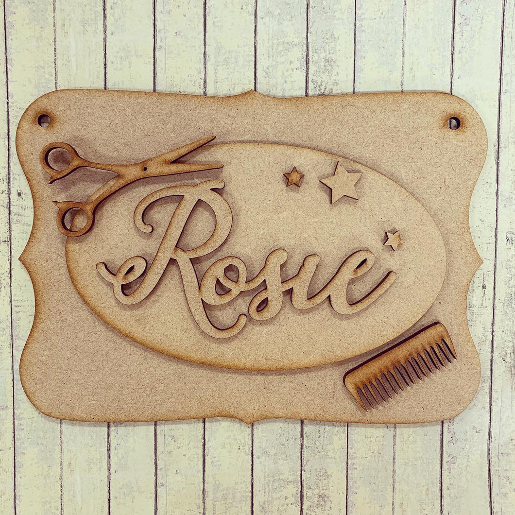 OP044 - MDF Hairdressing Barber Themed Personalised Plaque - Olifantjie - Wooden - MDF - Lasercut - Blank - Craft - Kit - Mixed Media - UK
