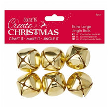 6Pk Extra Large Jingle Bells - Gold - Olifantjie - Wooden - MDF - Lasercut - Blank - Craft - Kit - Mixed Media - UK
