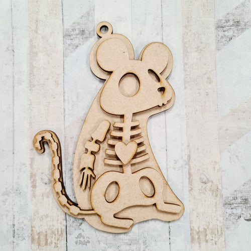 SJ455 - MDF Skeleton Bones Halloween Hanging Bauble - Cute Mouse - Olifantjie - Wooden - MDF - Lasercut - Blank - Craft - Kit - Mixed Media - UK