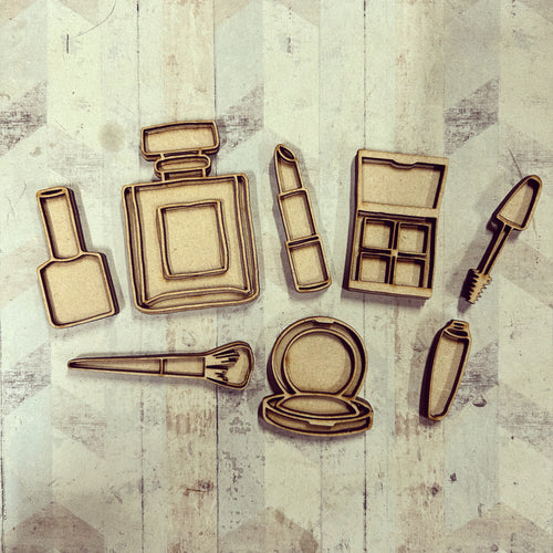 OL2912 - Mixed make up doodle items largest item 8cm high - Olifantjie - Wooden - MDF - Lasercut - Blank - Craft - Kit - Mixed Media - UK