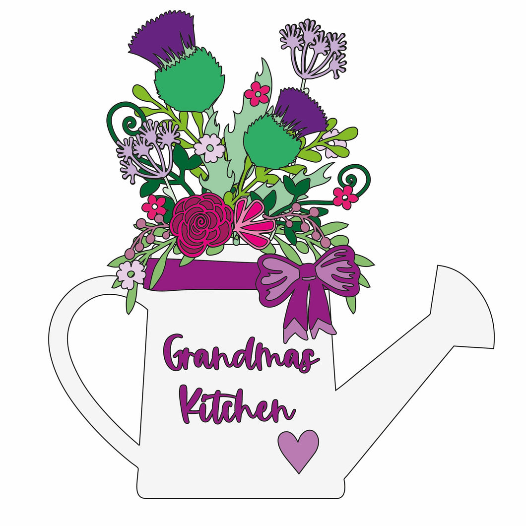 OL821 - MDF Personalised (upto 2 lines) Large Floral Watering Can - Thistle - Olifantjie - Wooden - MDF - Lasercut - Blank - Craft - Kit - Mixed Media - UK